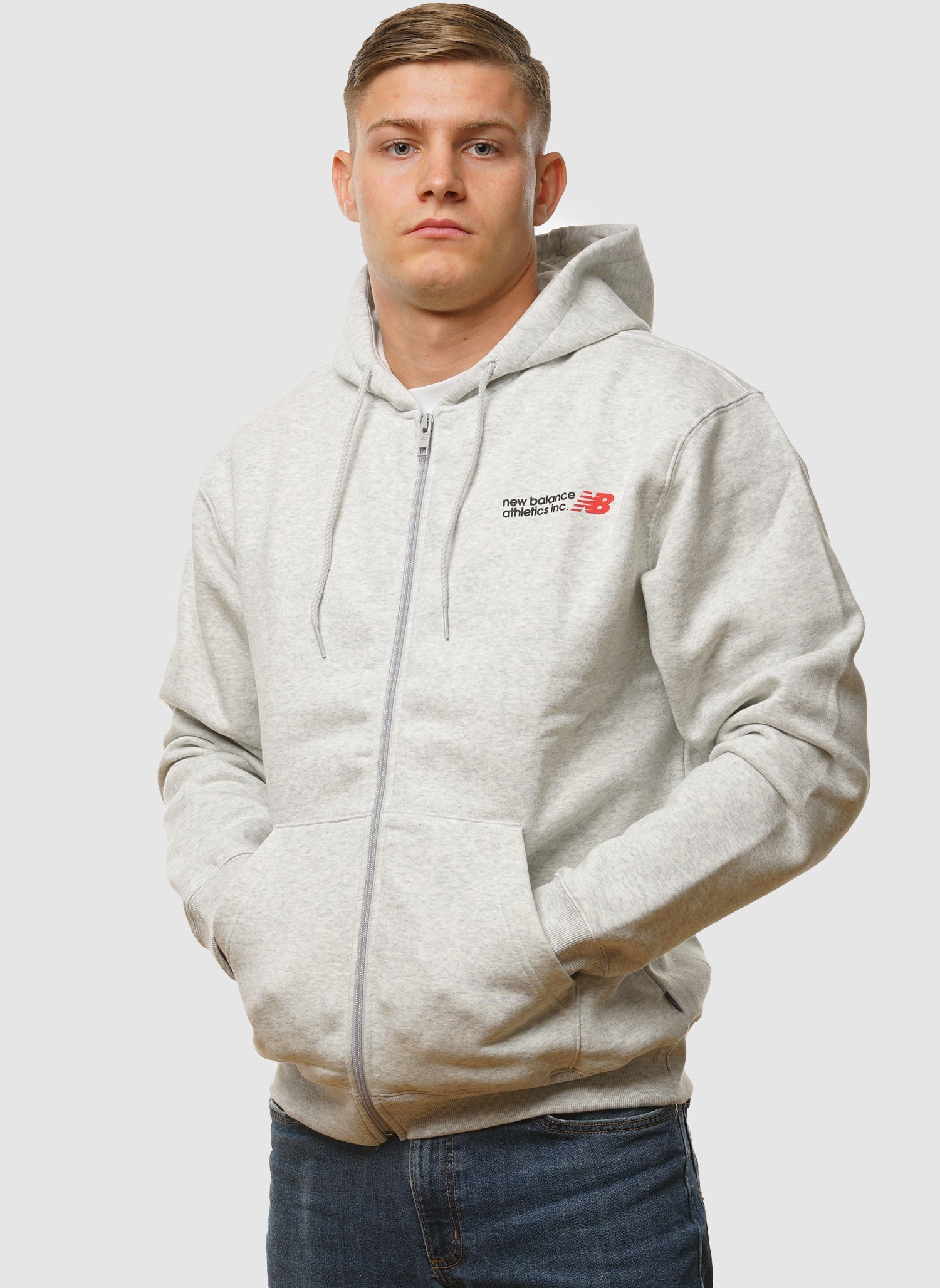 Tone Logo Kapuzenjacke mit durchgehendem Reißverschluss – Grau