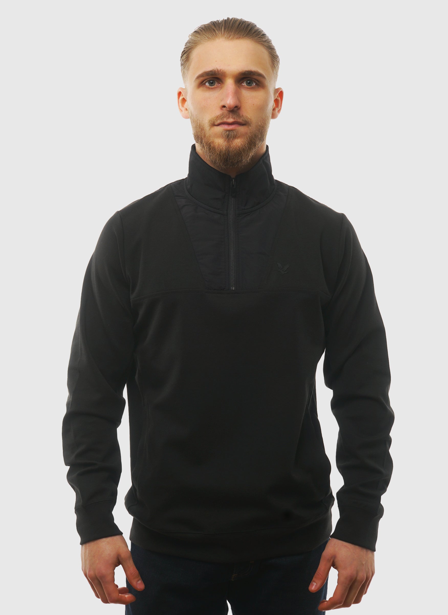Panelled Hybrid 1/4 Zip - Black Ice