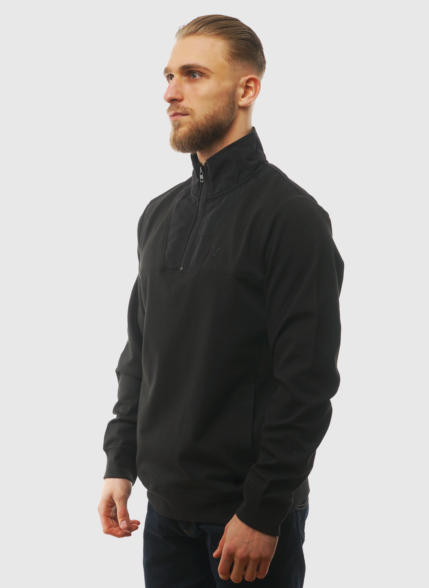 Panelled Hybrid 1/4 Zip - Black Ice