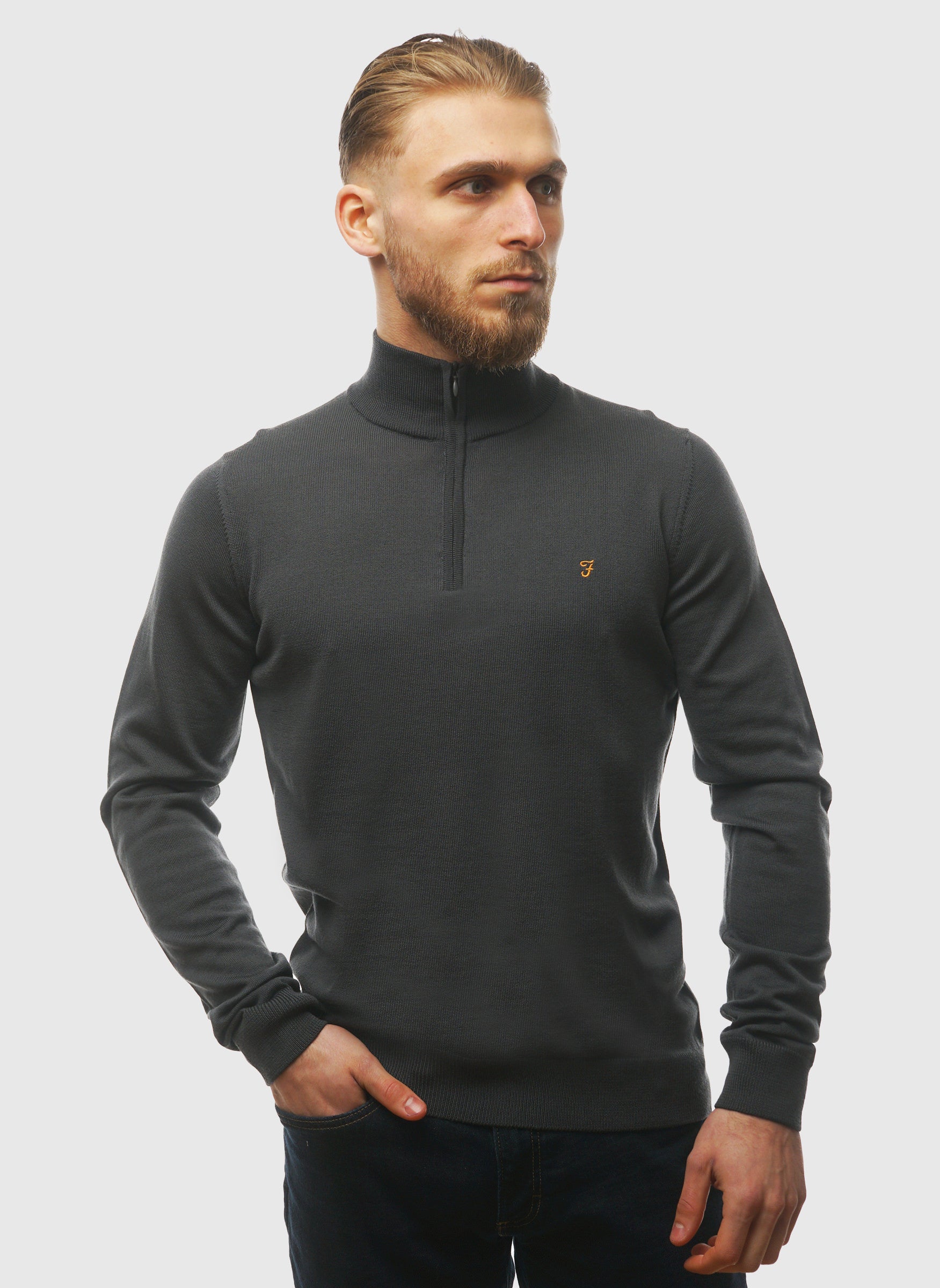 Redchurch Merino-Wollpullover mit 1/4-Reißverschluss – U-Boot-Grau