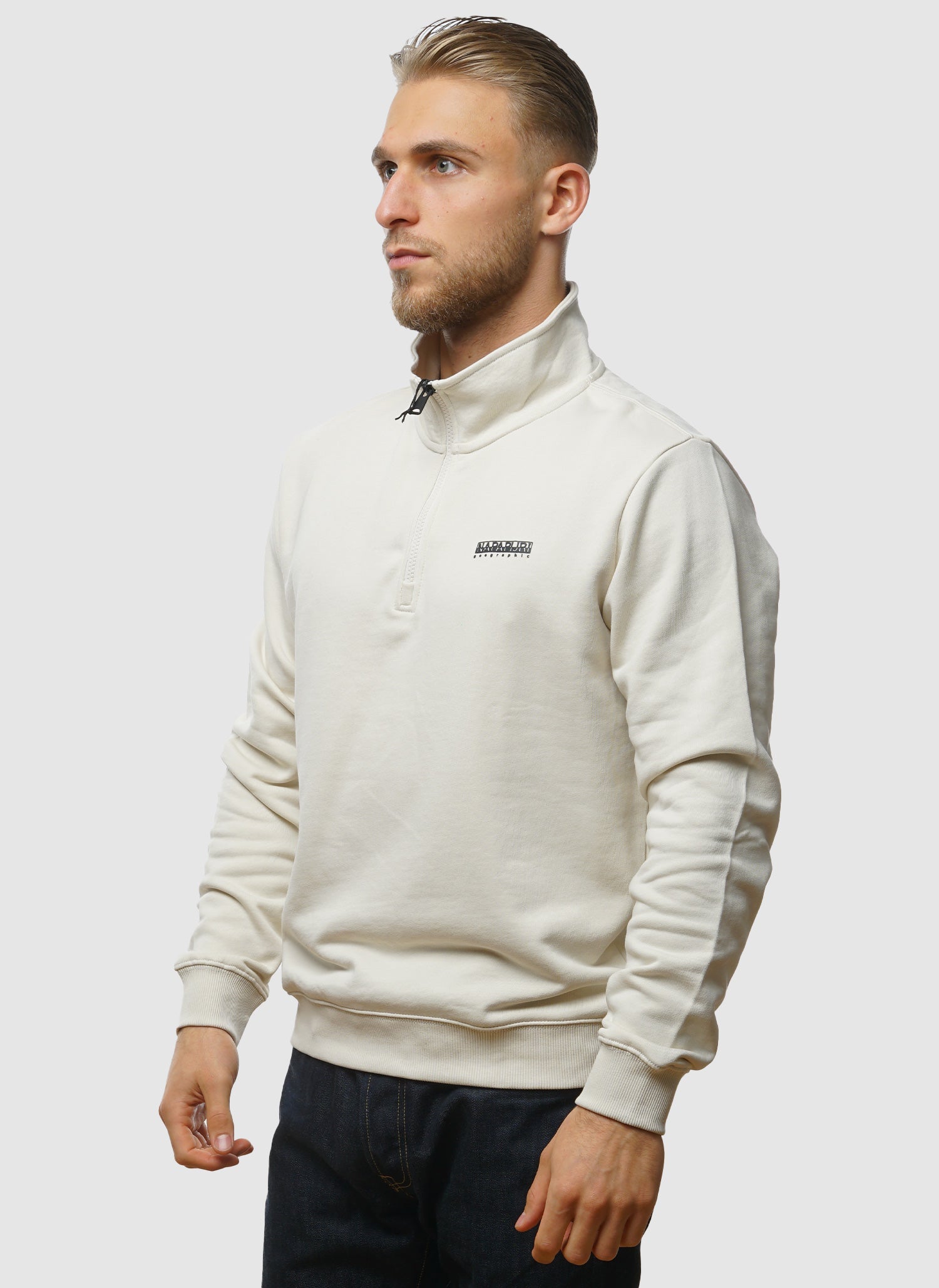 B-Small Box Half Zip Sweatshirt - Beige Dimity