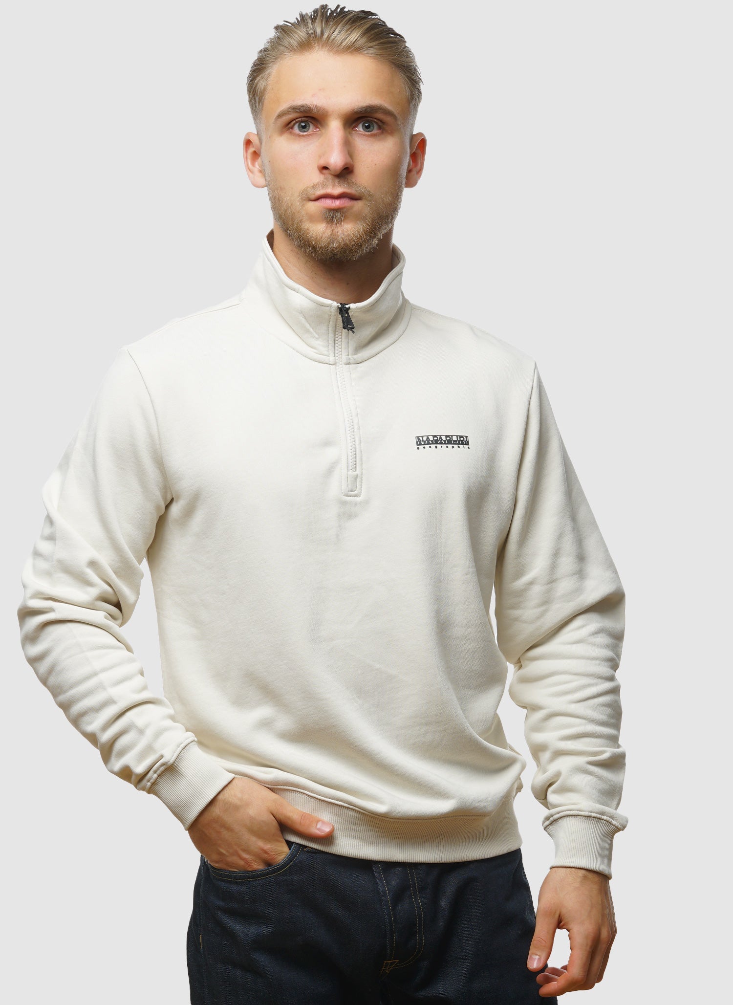 B-Small Box Half Zip Sweatshirt - Beige Dimity