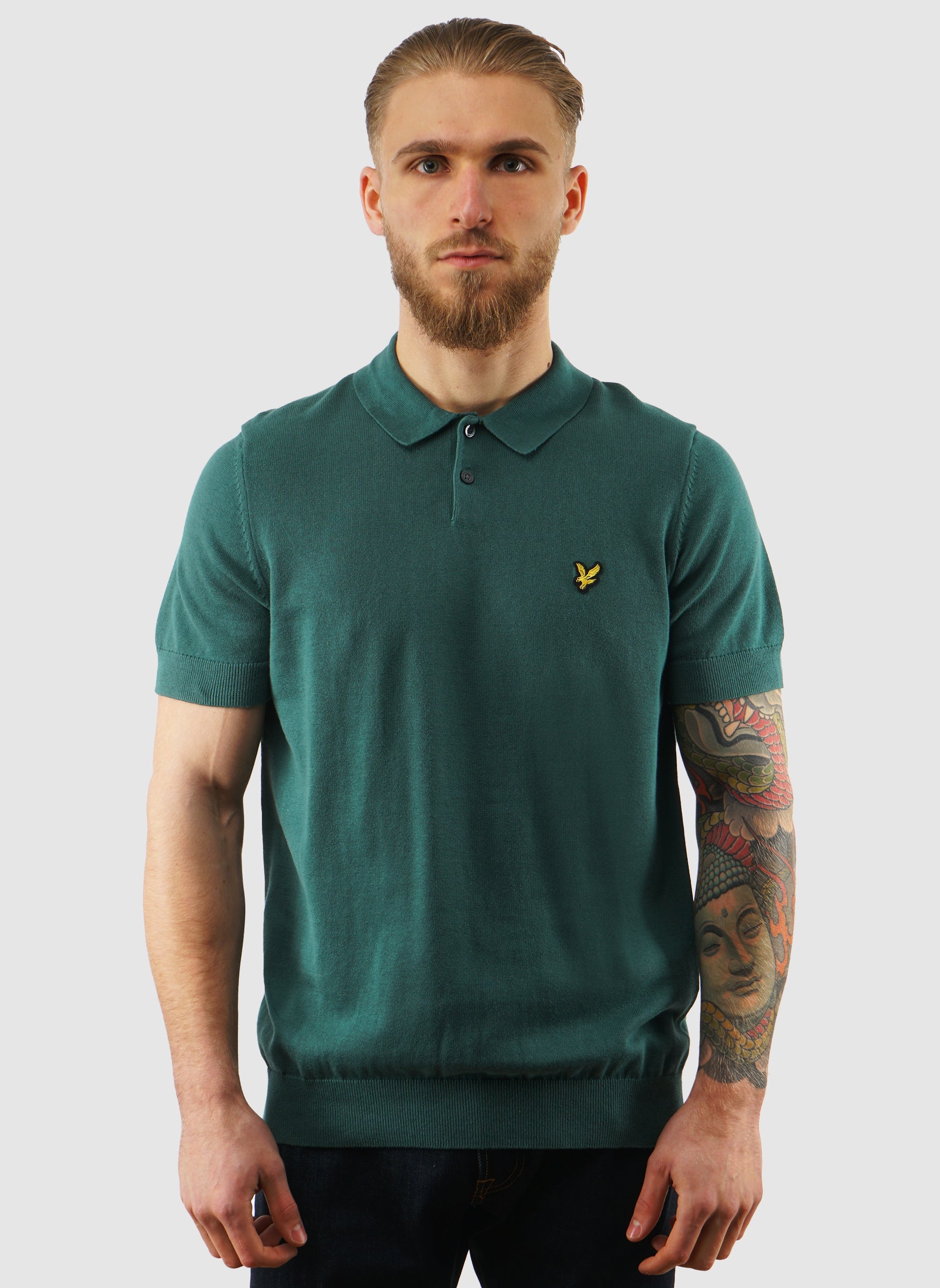 Cotton Short Sleeve Knitted Polo Shirt - Everglade