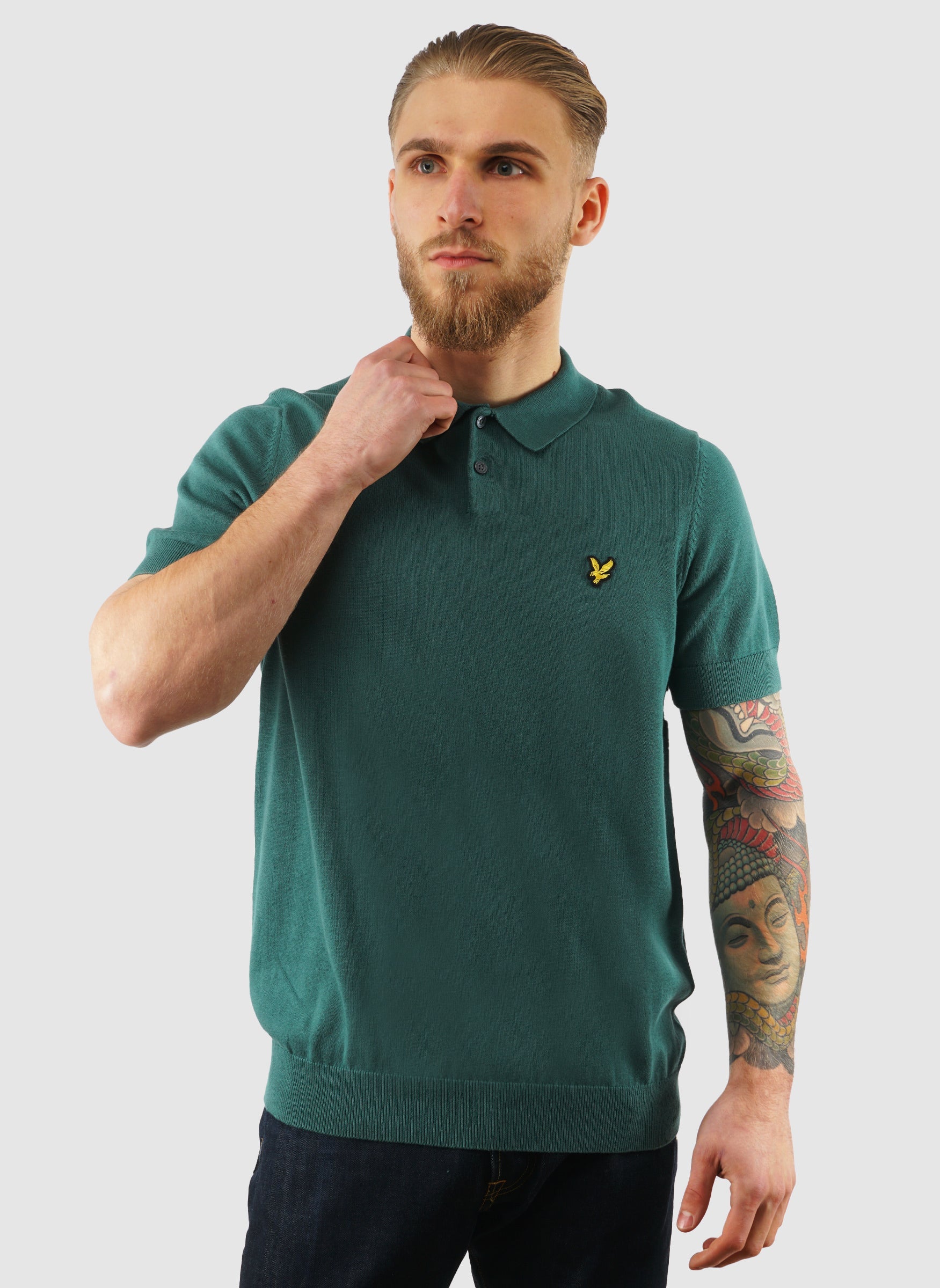 Cotton Short Sleeve Knitted Polo Shirt - Everglade