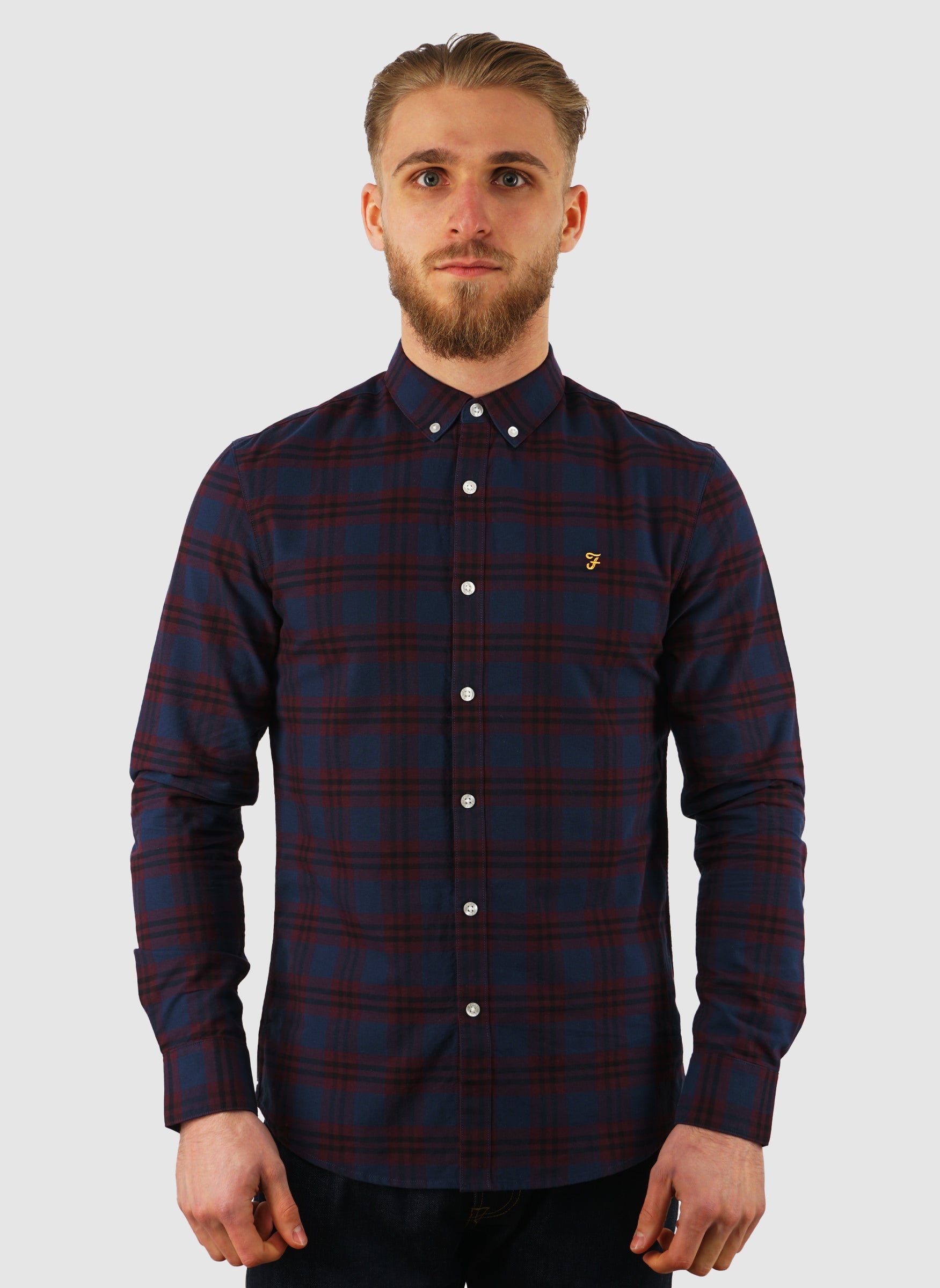 Brewer Check Slim Fit Hemd - Bordeaux