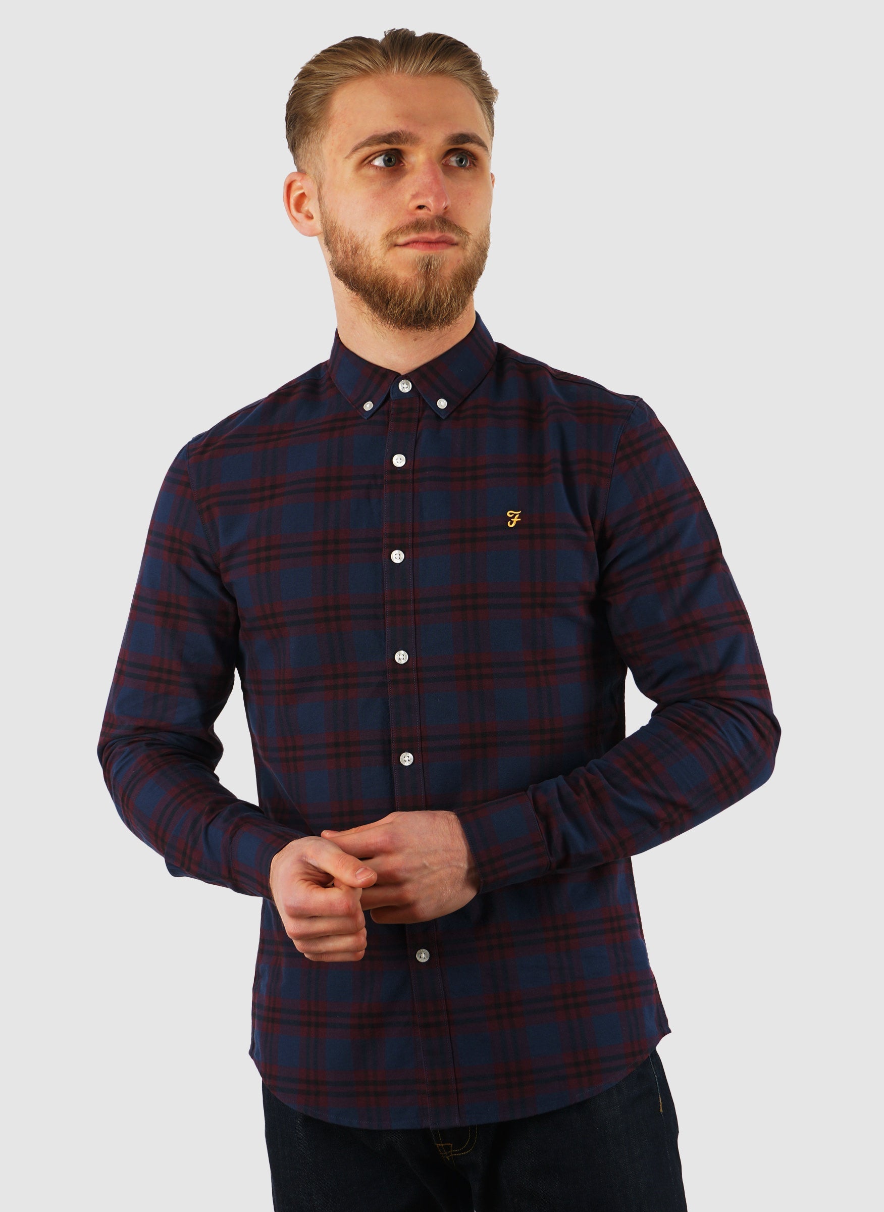 Brewer Check Slim Fit Hemd - Bordeaux