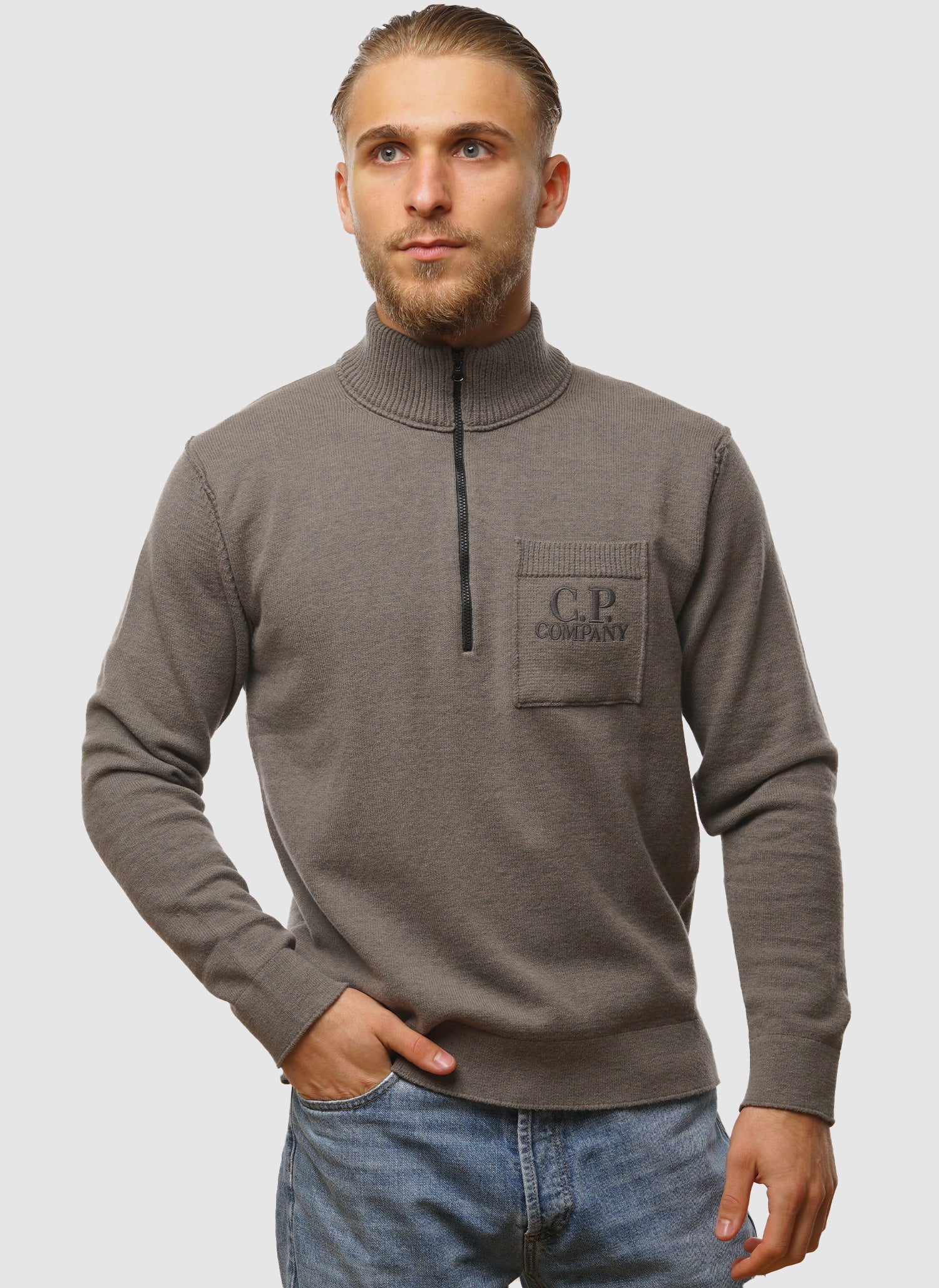 Soft Cotton Stretch Pocket Half-Zip - Gunmetal