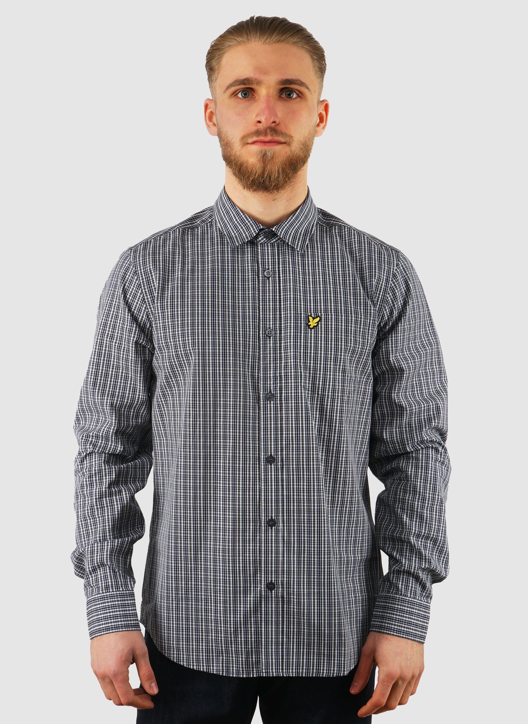 Grid Check Hemd - Dark Navy