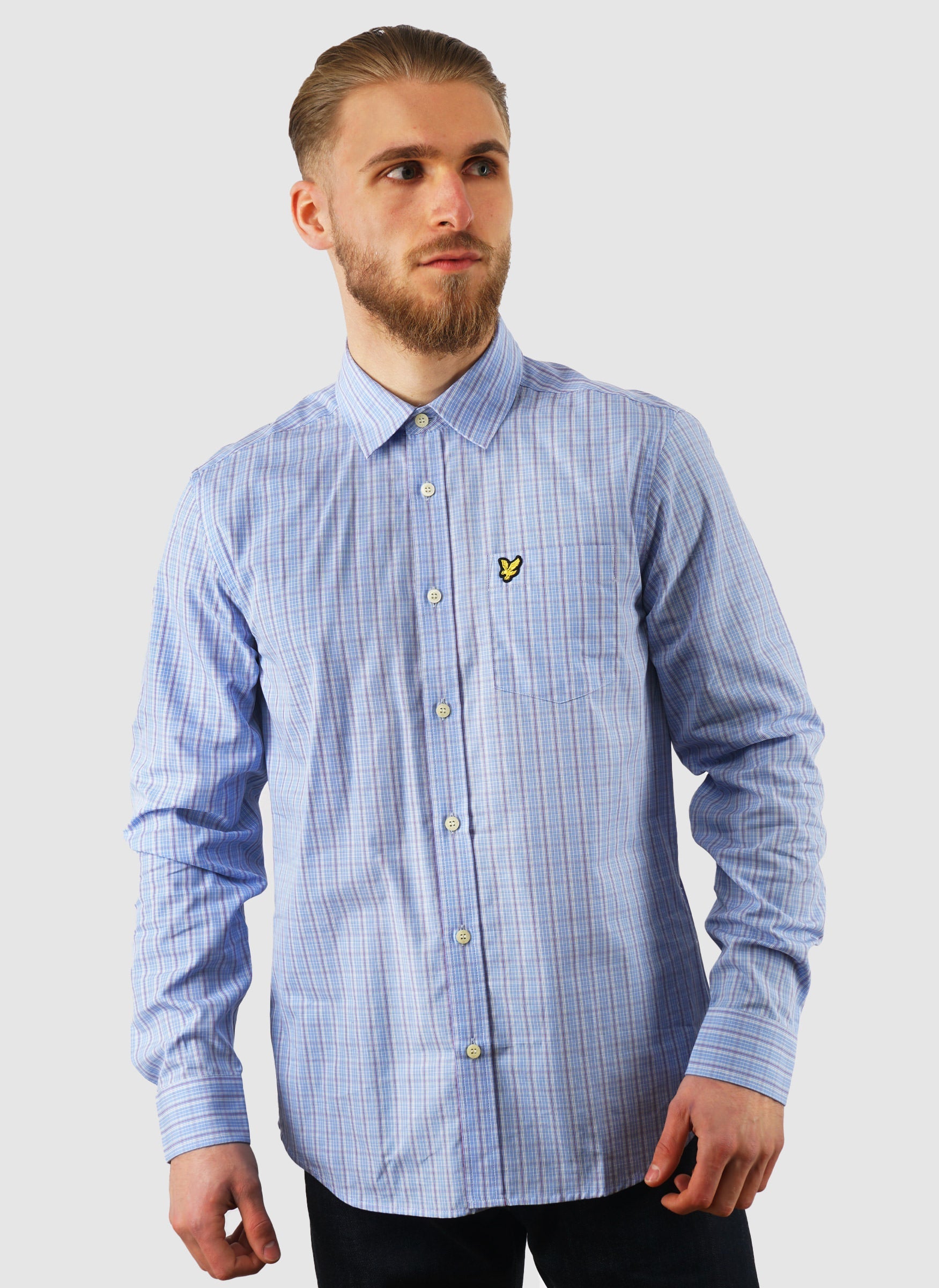 Grid Check Hemd - Chalk Blue