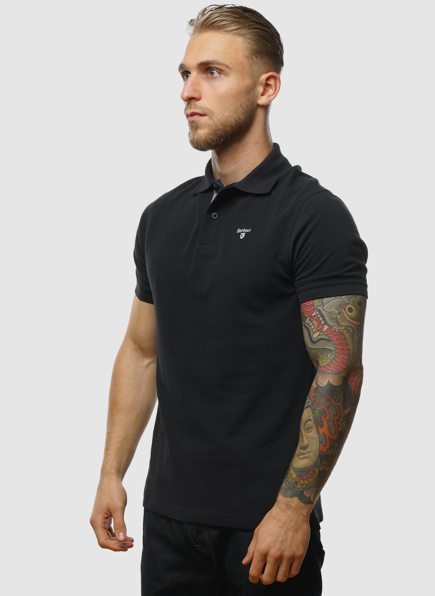 Tartan Pique Polo Shirt - Black