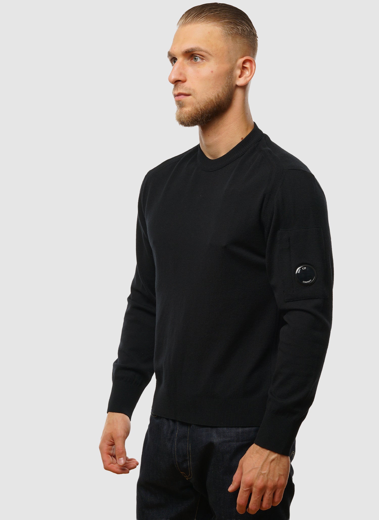 Merino Wool Lens Crew Neck - Black