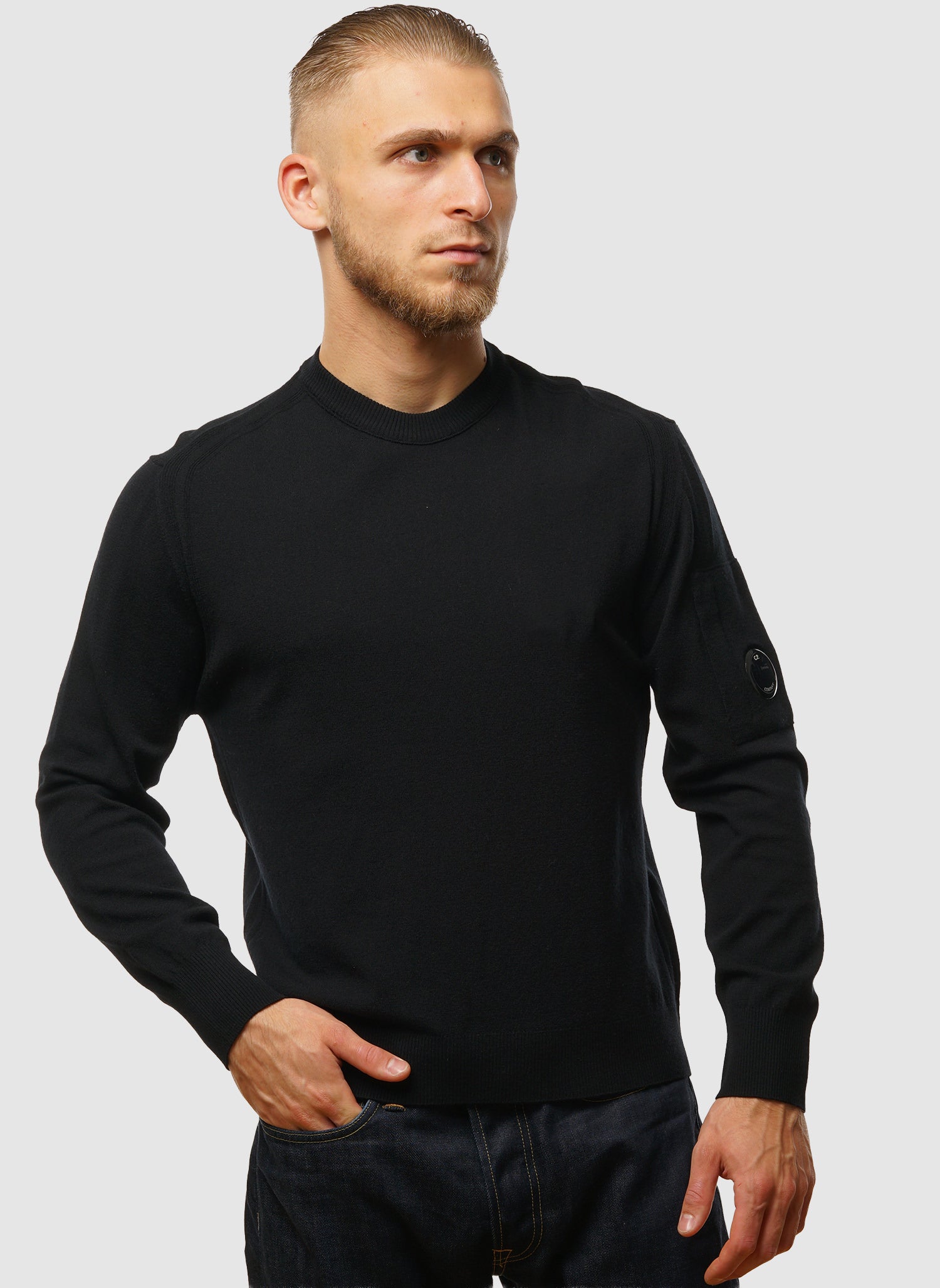 Merino Wool Lens Crew Neck - Black