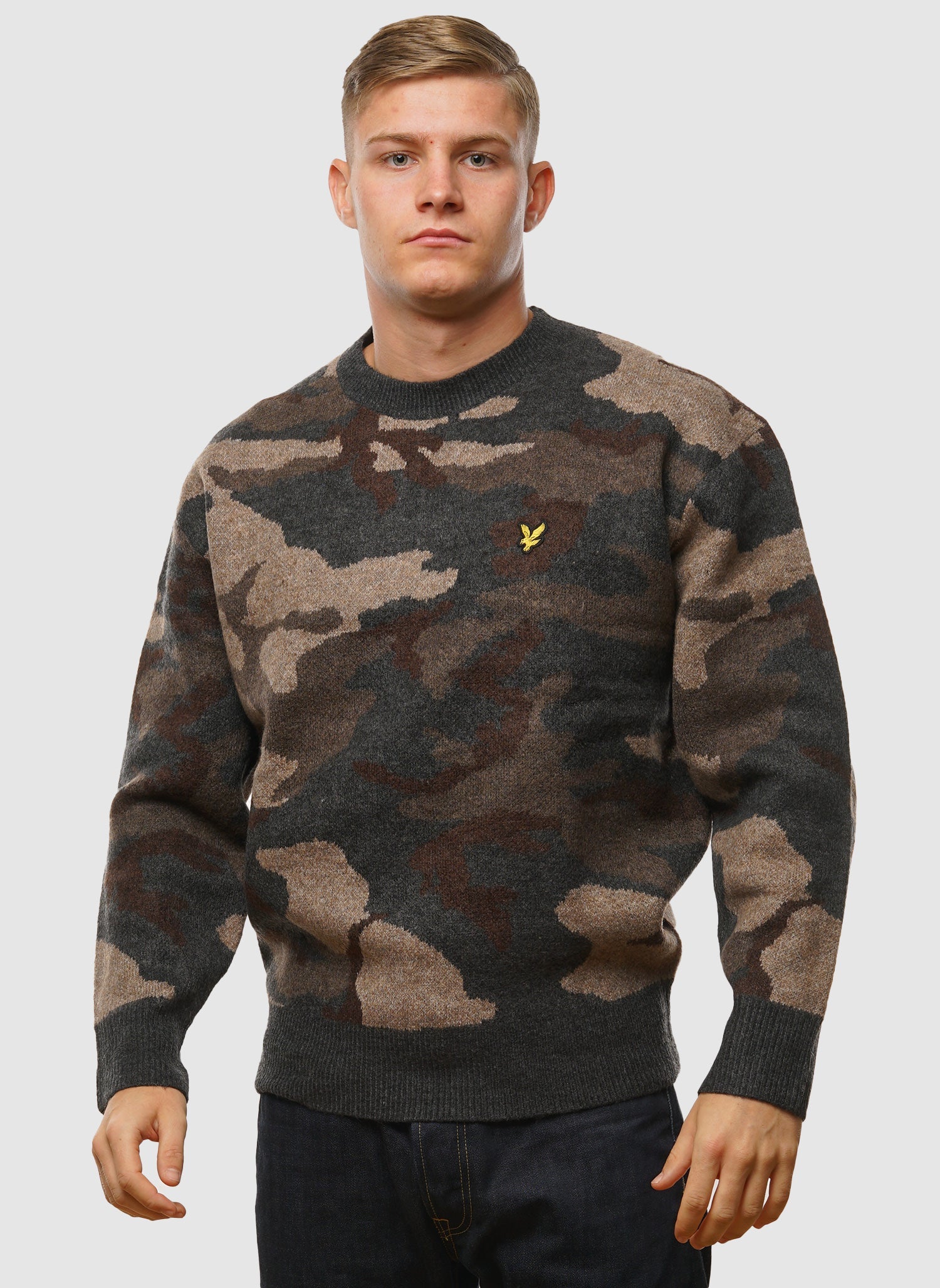 Brushed Camouflage Crew Neck Jumper - Black Steel