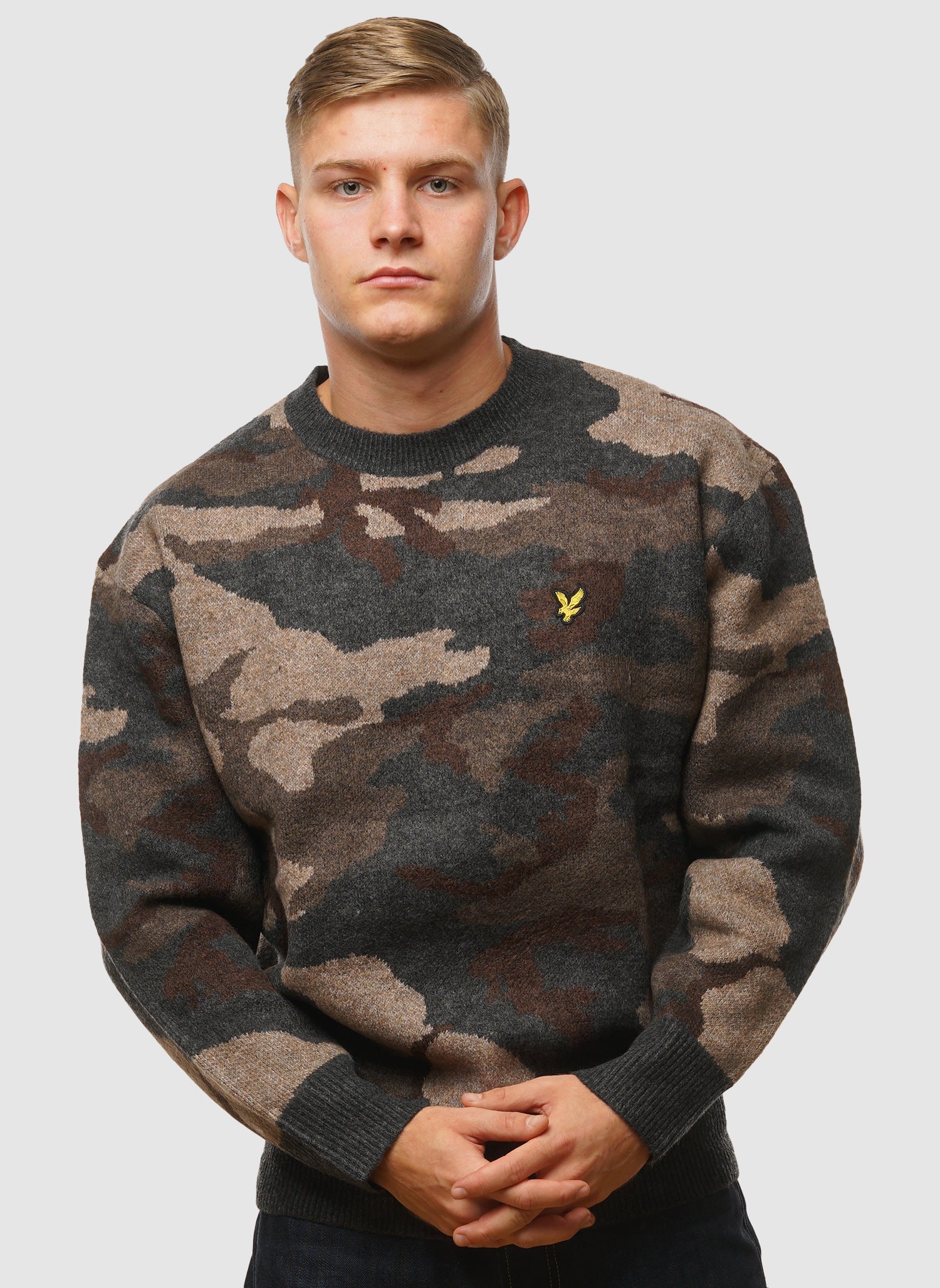 Brushed Camouflage Crew Neck Jumper - Black Steel