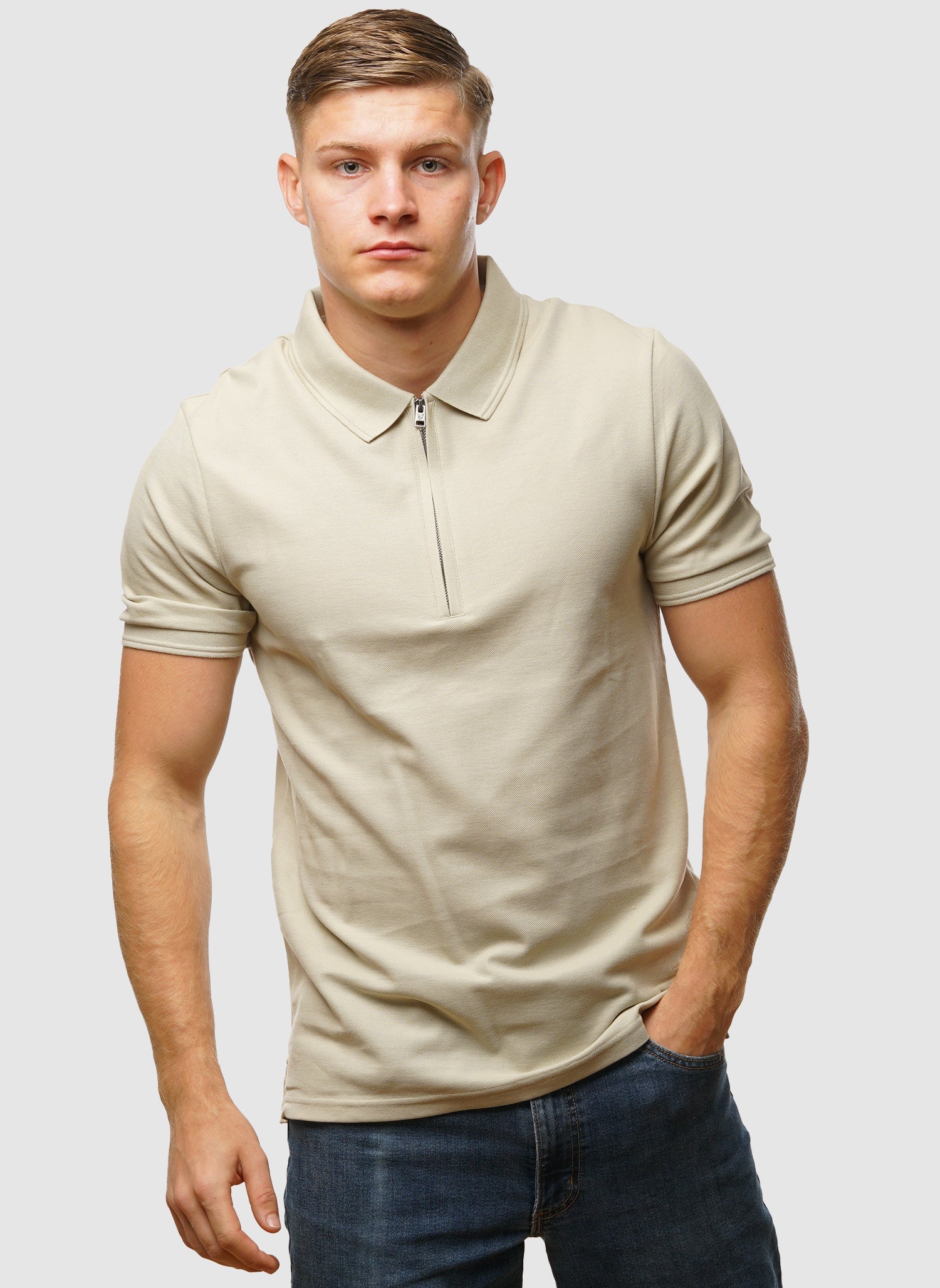Ottoman Half Zip Polo Shirt - Gray Taupe