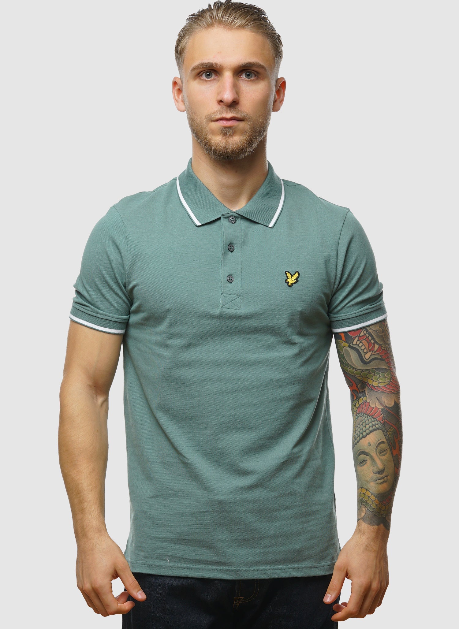 Tipped Polo Shirt - Agave Green/White