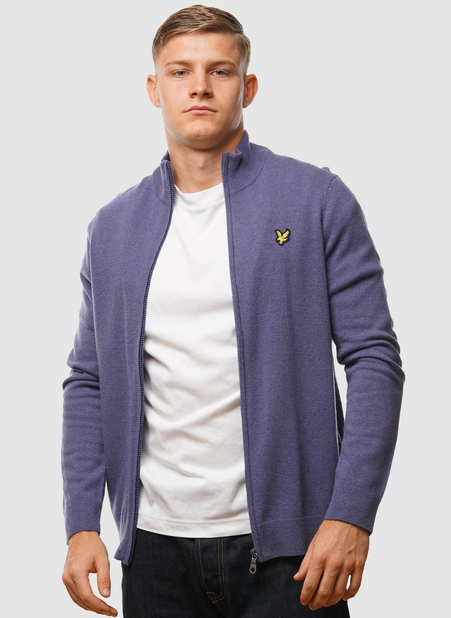 Lambswool Blend Zip Through Cardigan - Greystone Marl