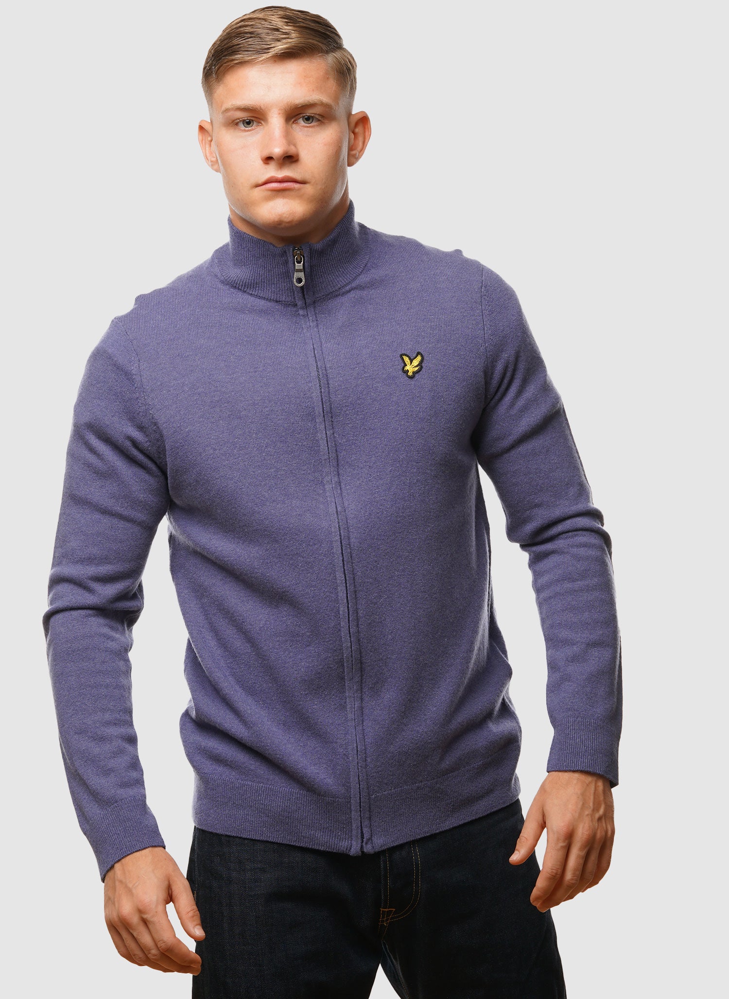 Lambswool Blend Zip Through Cardigan - Greystone Marl