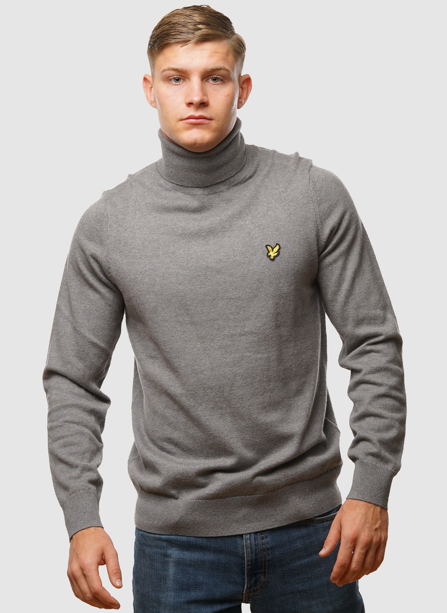 Cotton Merino Turtleneck Jumper - Mid Grey Marl