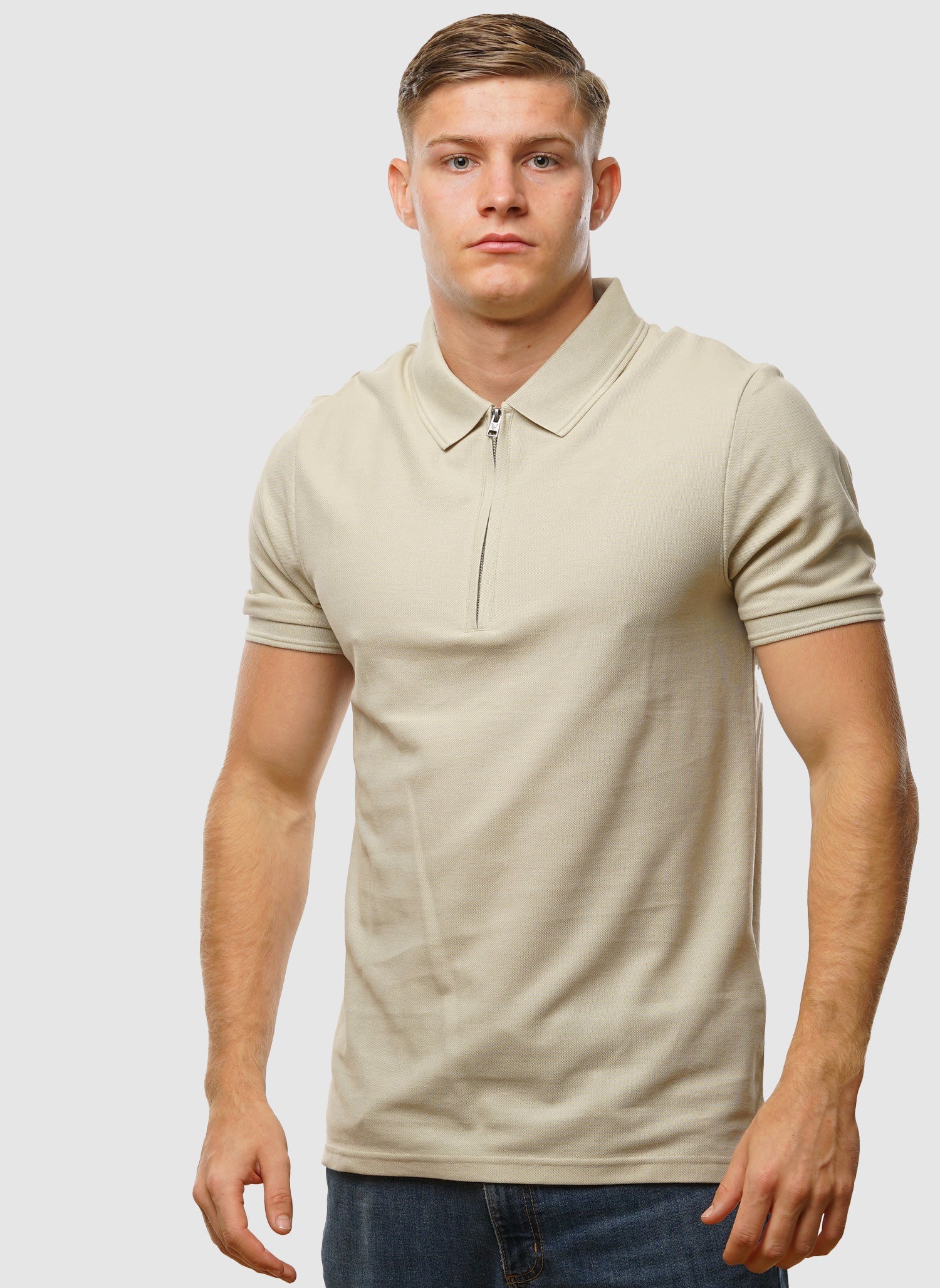 Ottoman Half Zip Polo Shirt - Gray Taupe