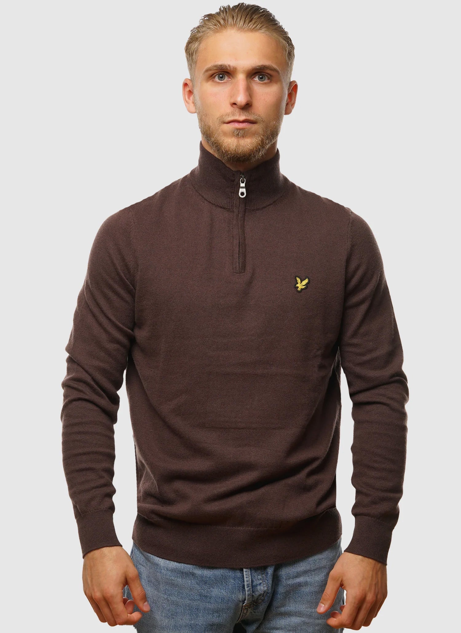 1/4 Zip Cotton Merino Jumper - Espresso