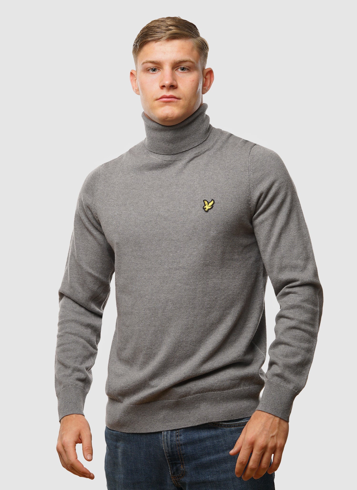 Cotton Merino Turtleneck Jumper - Mid Grey Marl