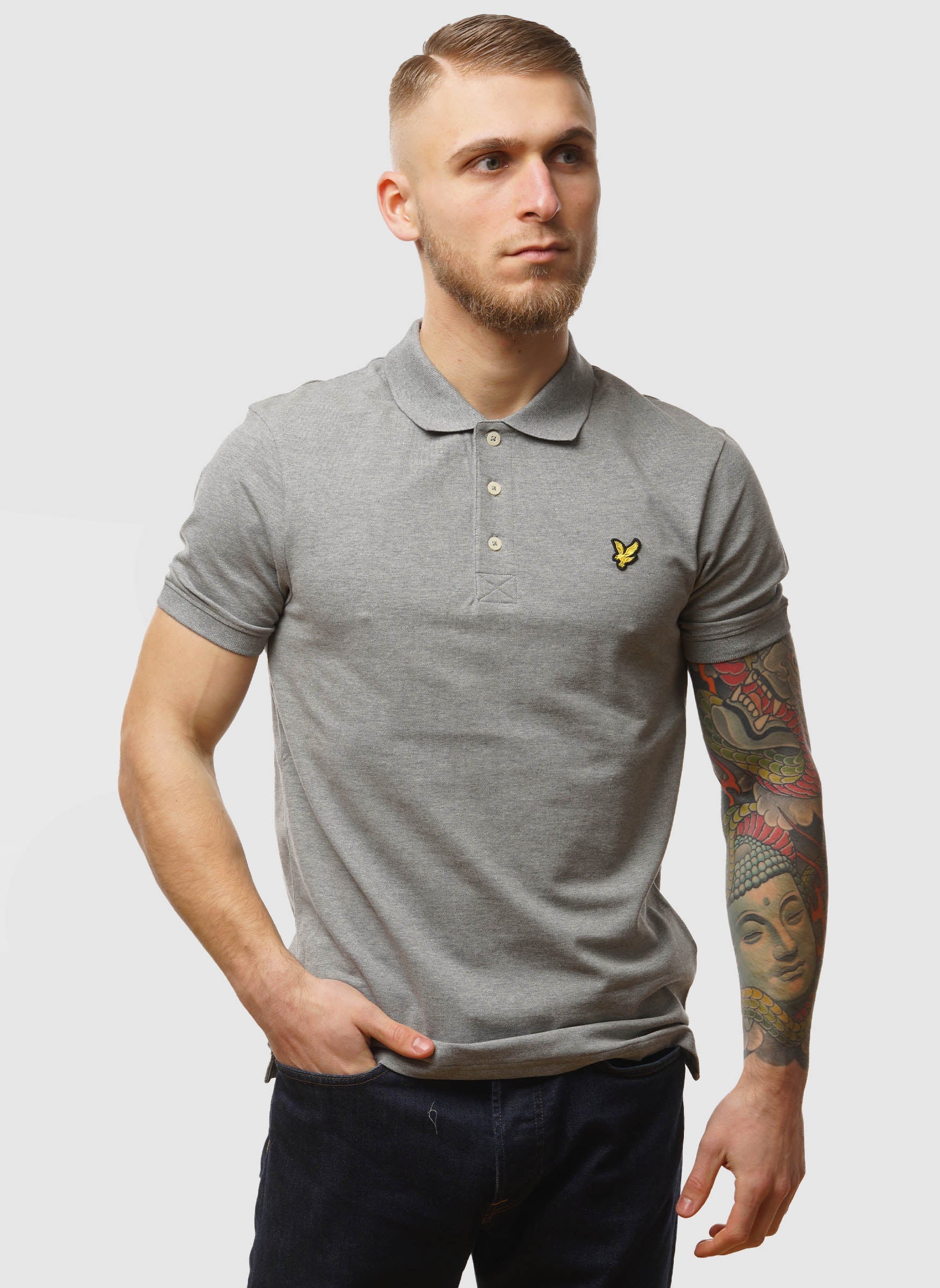 Plain Polo Shirt - Mid Gray Marl