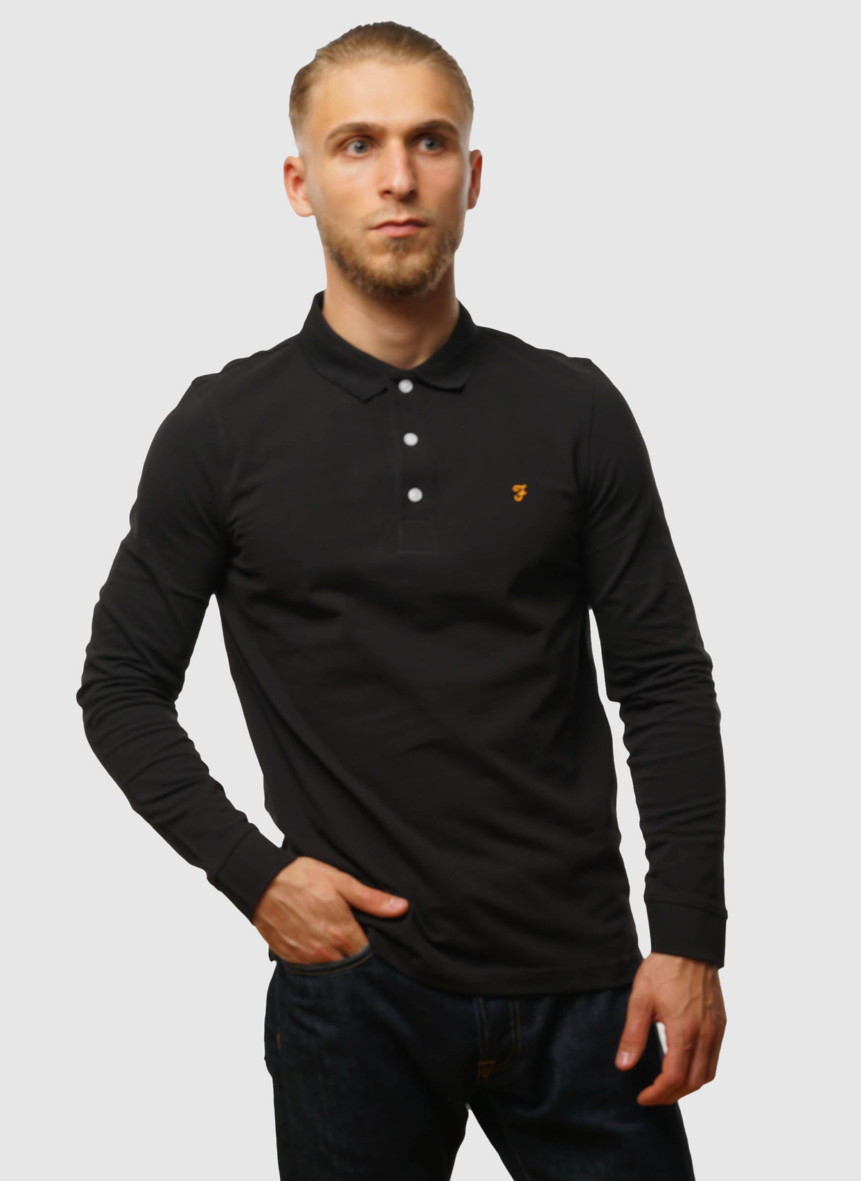 Blanes Long Sleeve Polo Shirt - Black 