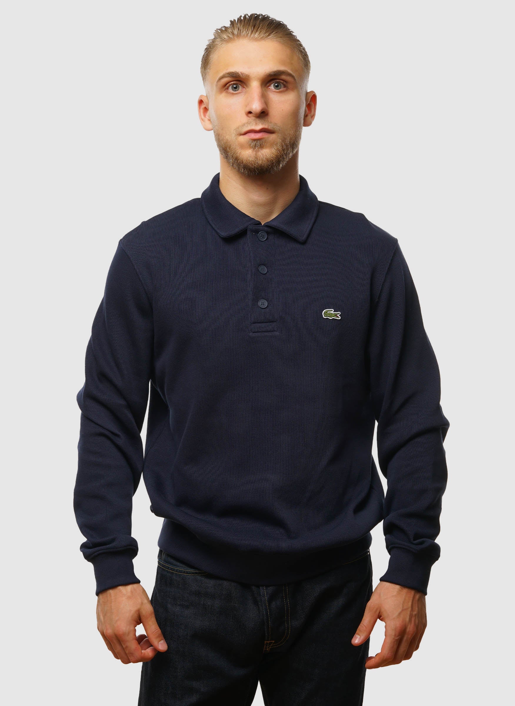Ribbed Cotton Polo - Navy Blue