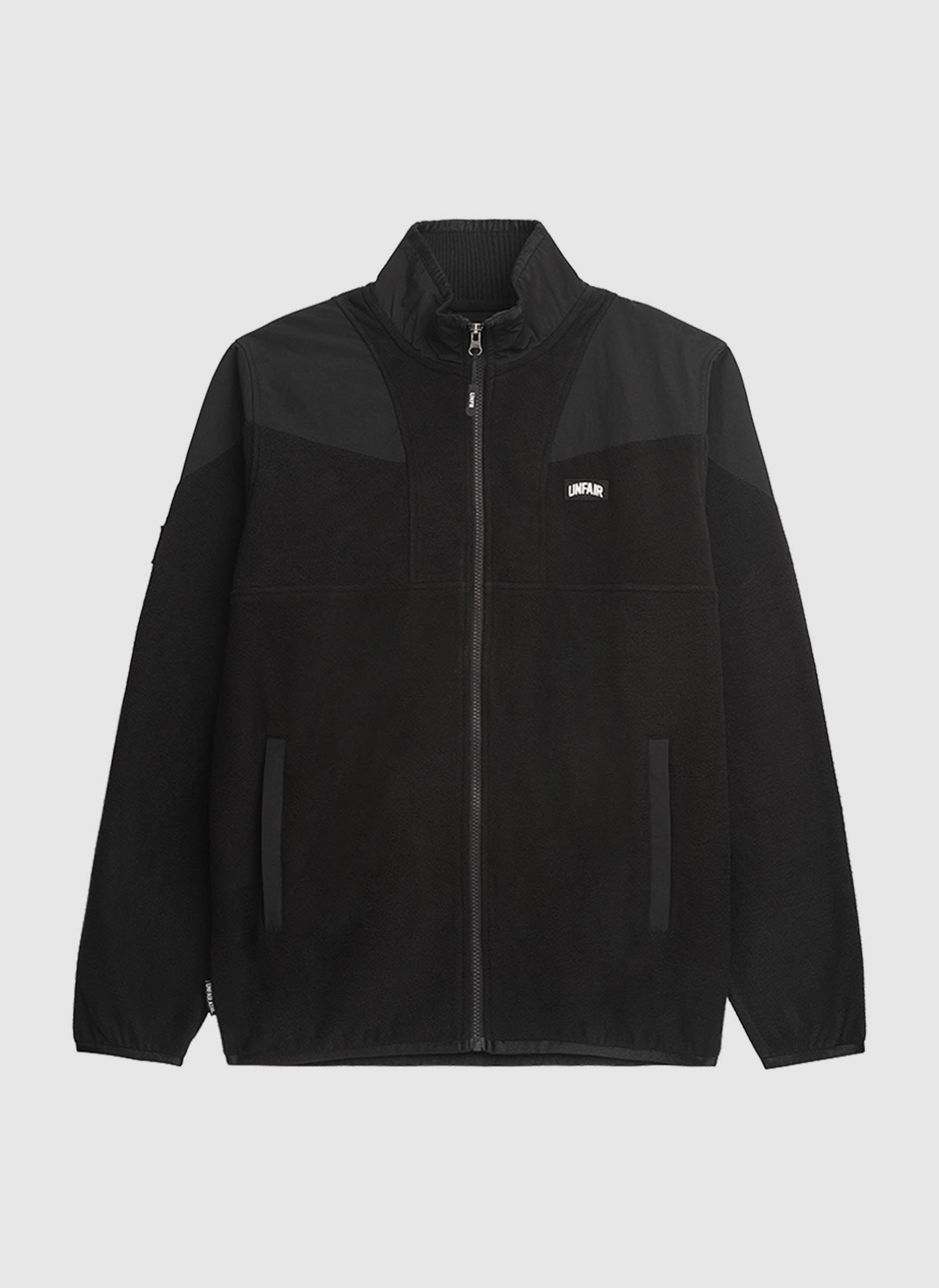 Fabric Mix Fleece Jacket - Black