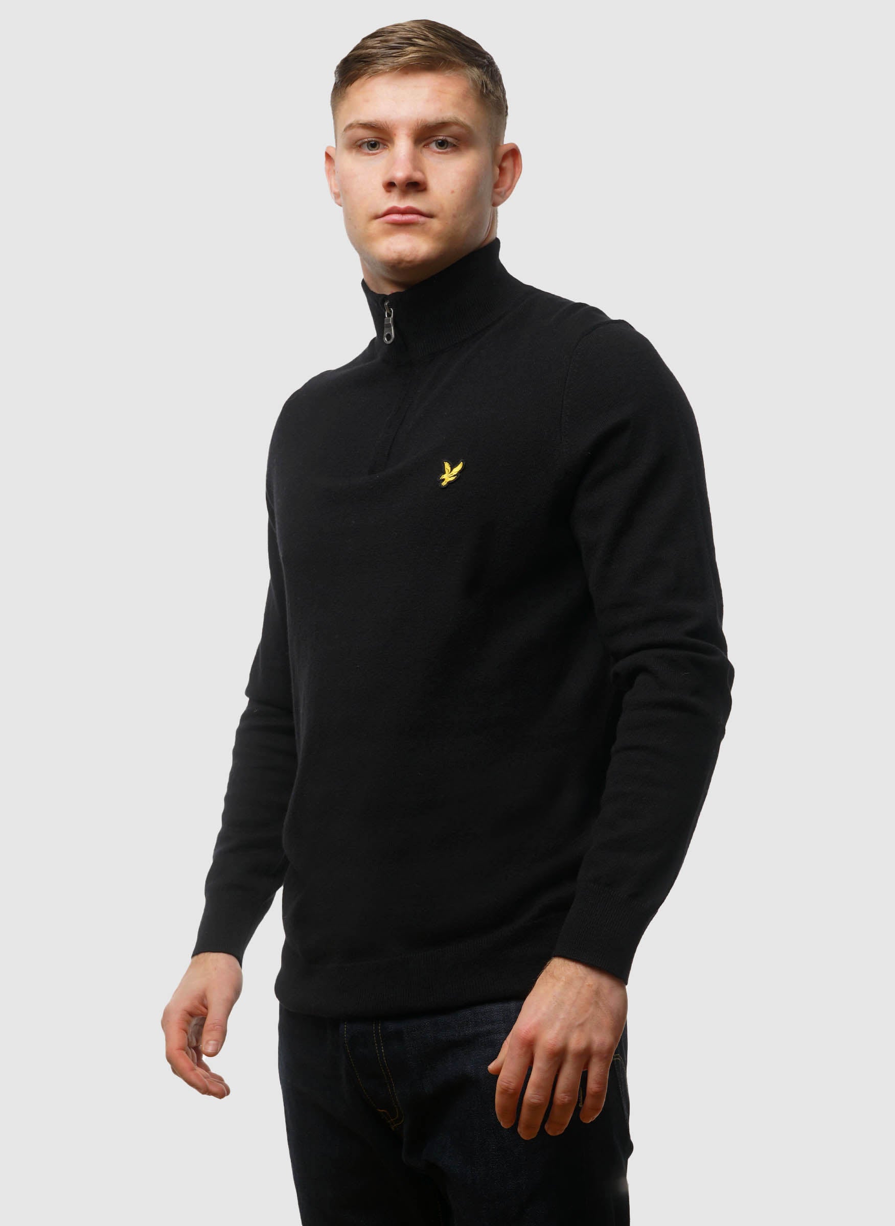 1/4 Zip Cotton Merino Jumper - Jet Black