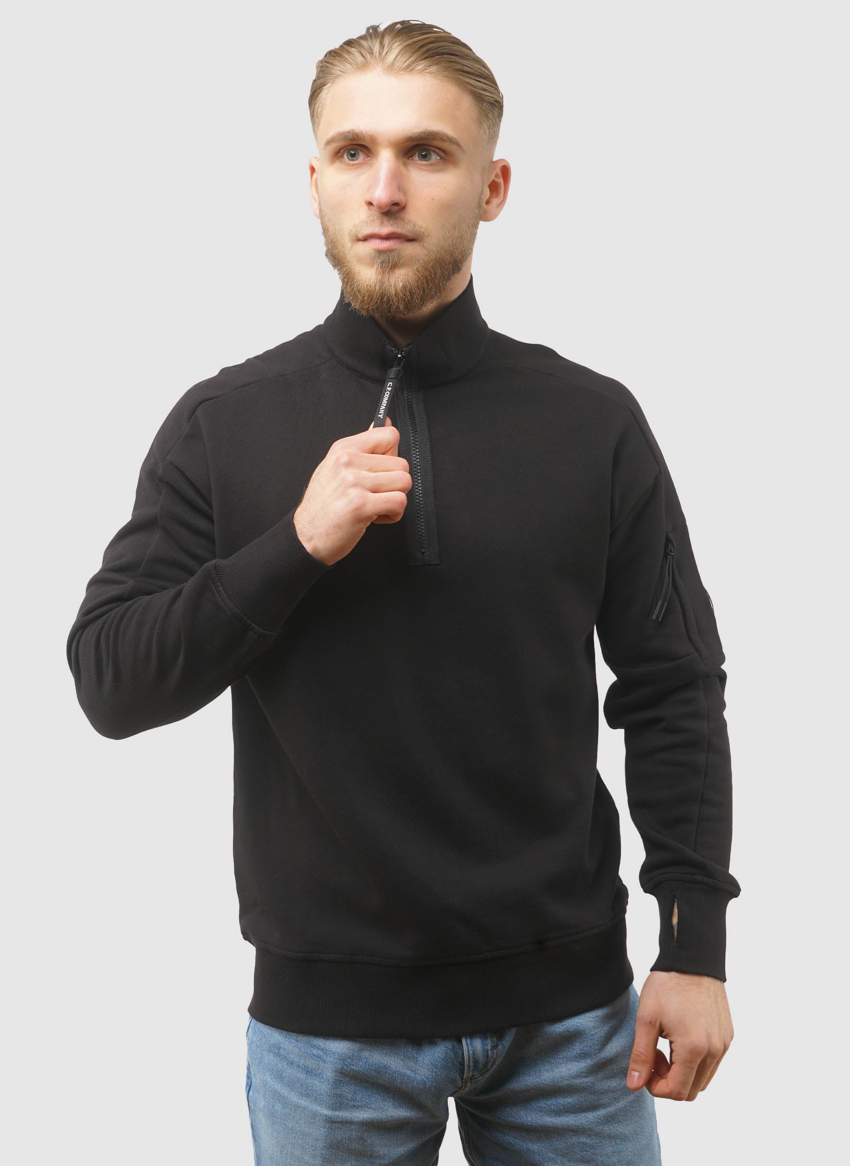 Half-Zip Fleece Lens Sweatshit - Black