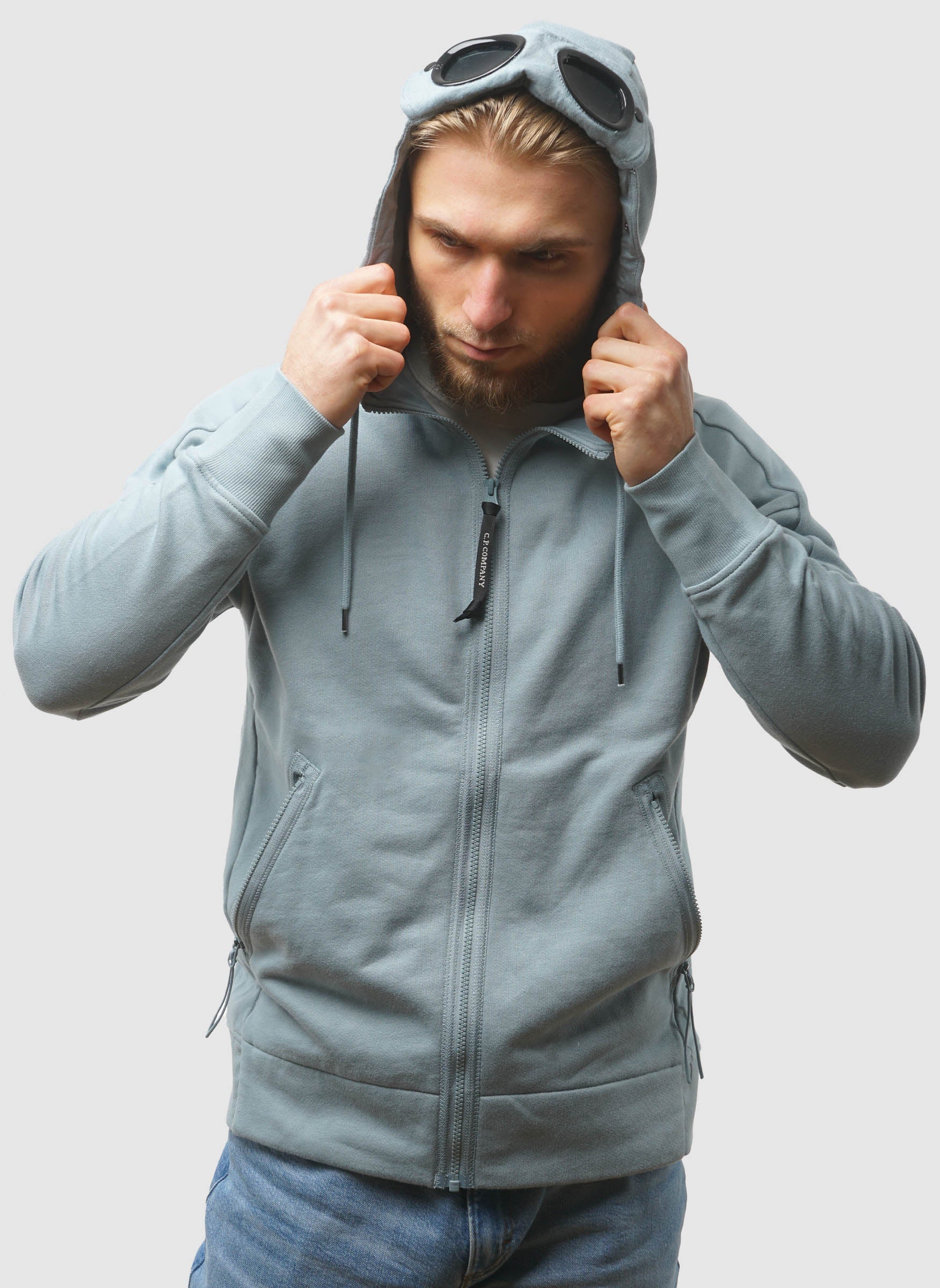 Goggle Sweatshirt Jacket - Silver Blue