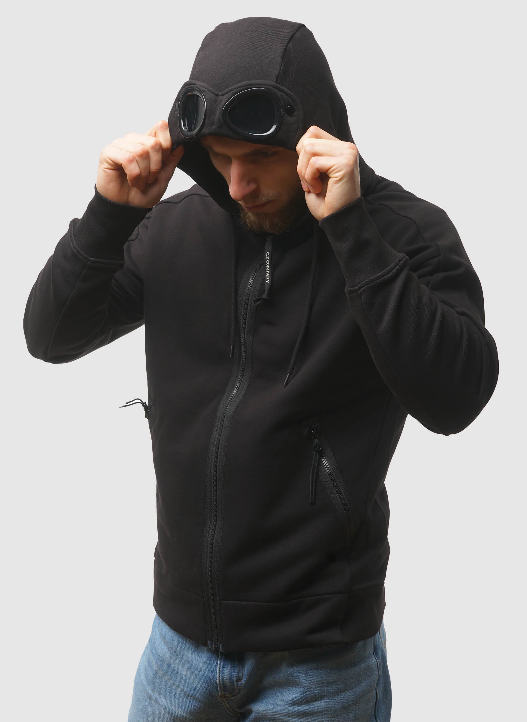Goggle Sweatshirt Jacket - Black