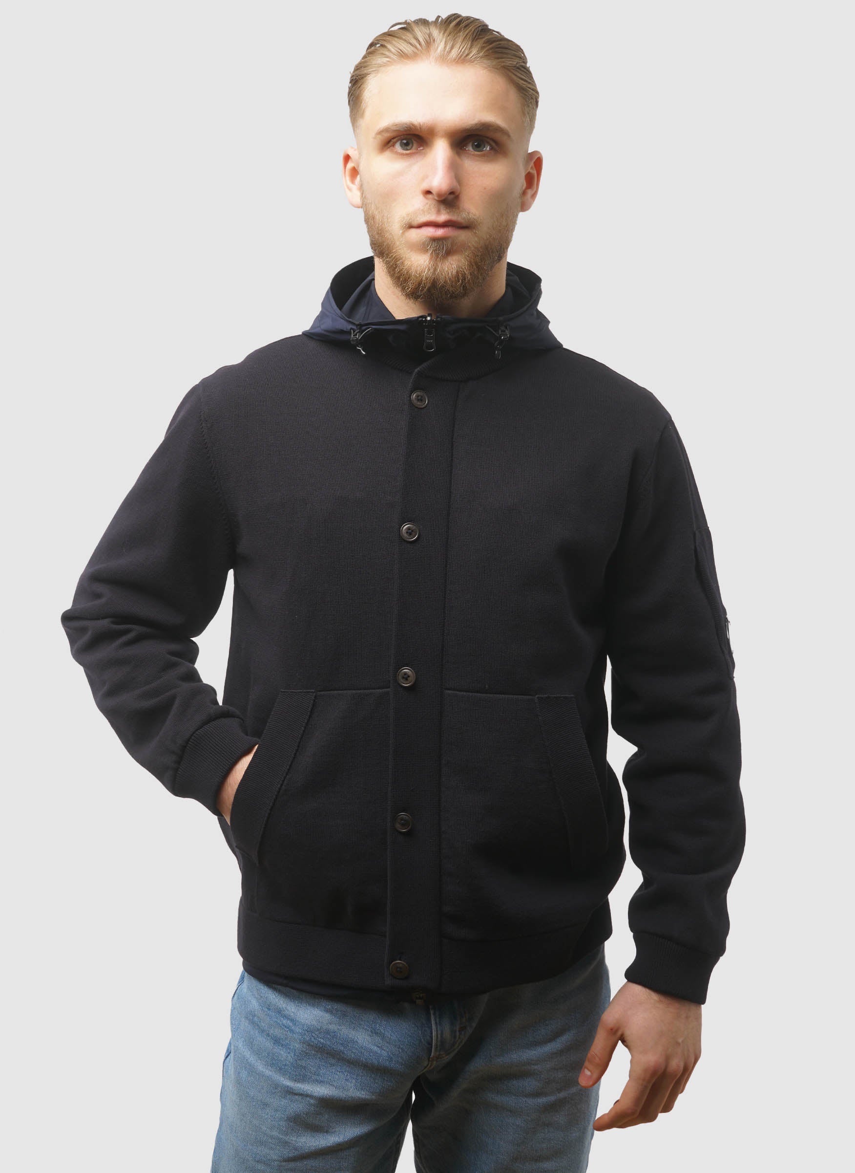 Reversible Cotton Mixed Hooded Sweater - Total Eclipse