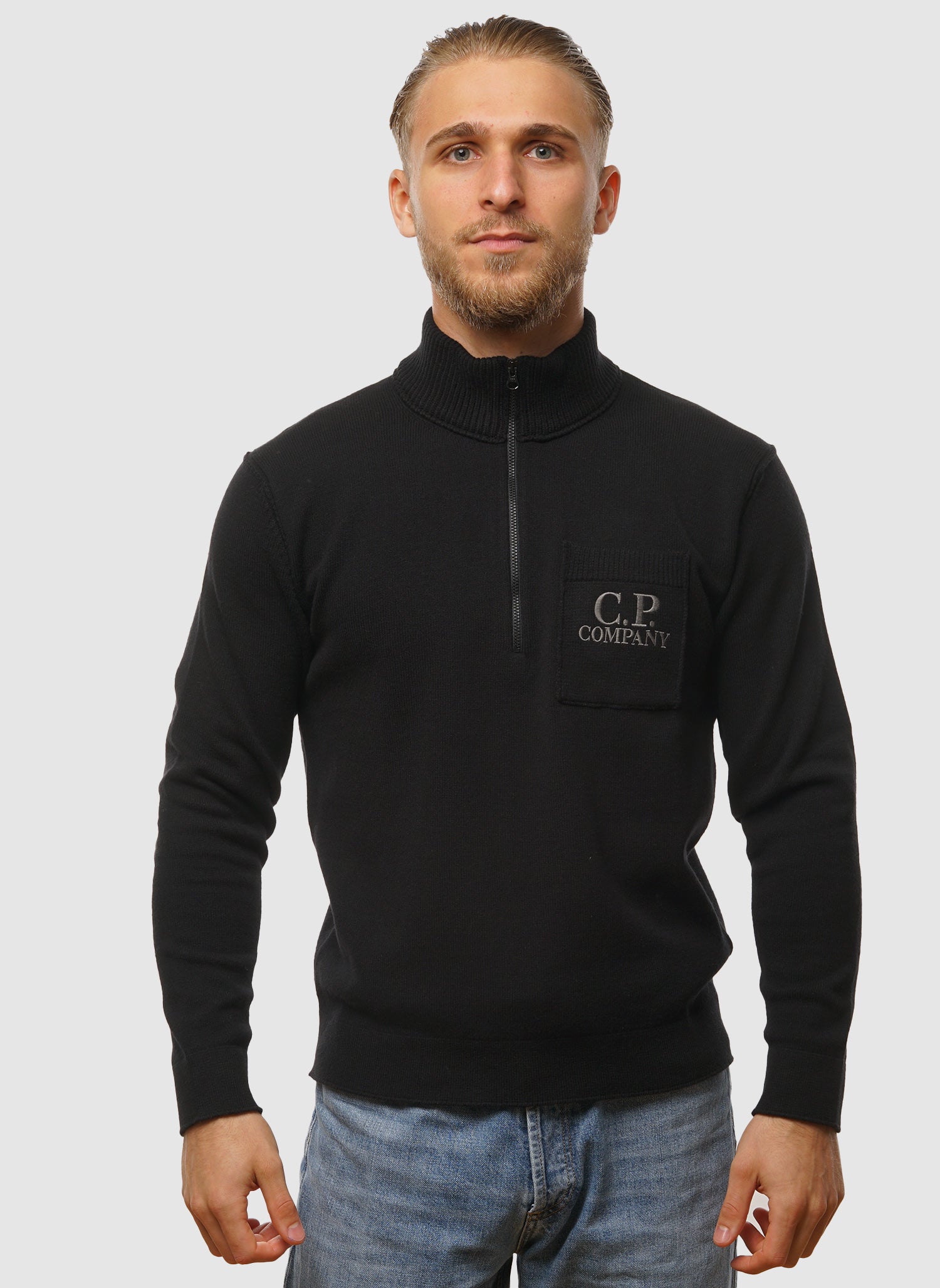 Soft Cotton Stretch Pocket Half-Zip - Black